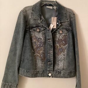 NWT!! Platinum Chicos Island Scroll Pattern Denim Jacket …. Size 1 (Medium)